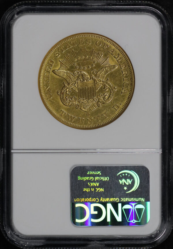 Reverse of this 1852-O Liberty Head $20 Type 1 NGC AU-58