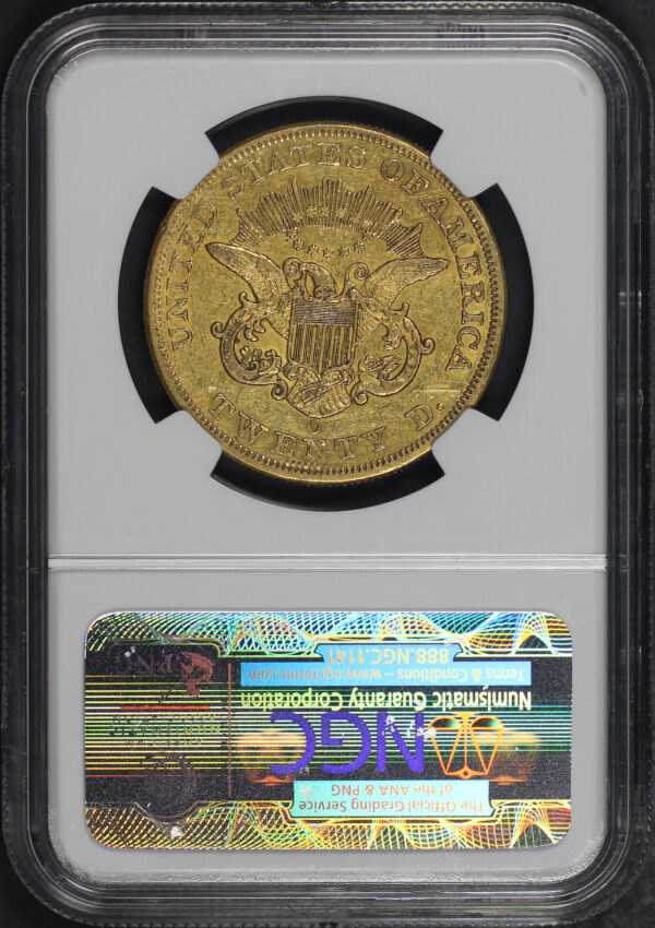 Reverse of this 1853-O Liberty Head $20 Type 1 NGC AU-53