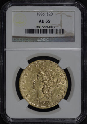 Obverse of this 1856 Liberty Head $20 Type 1 NGC AU-55