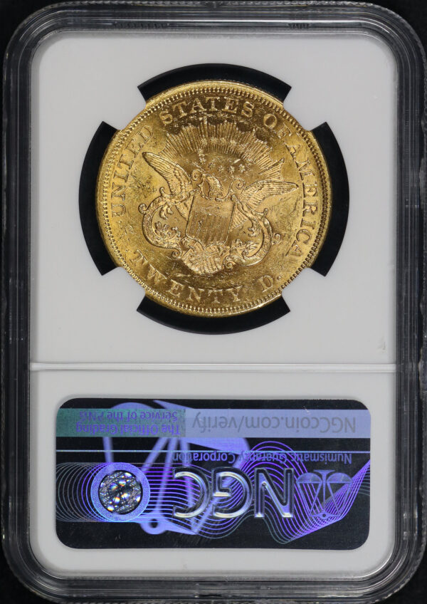 Reverse of this 1859 Liberty Head $20 NGC AU-58+
