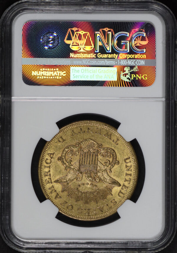 Reverse of this 1861 Liberty Head $20 Type 1 NGC AU-55 CAC Granite Lady Hoard