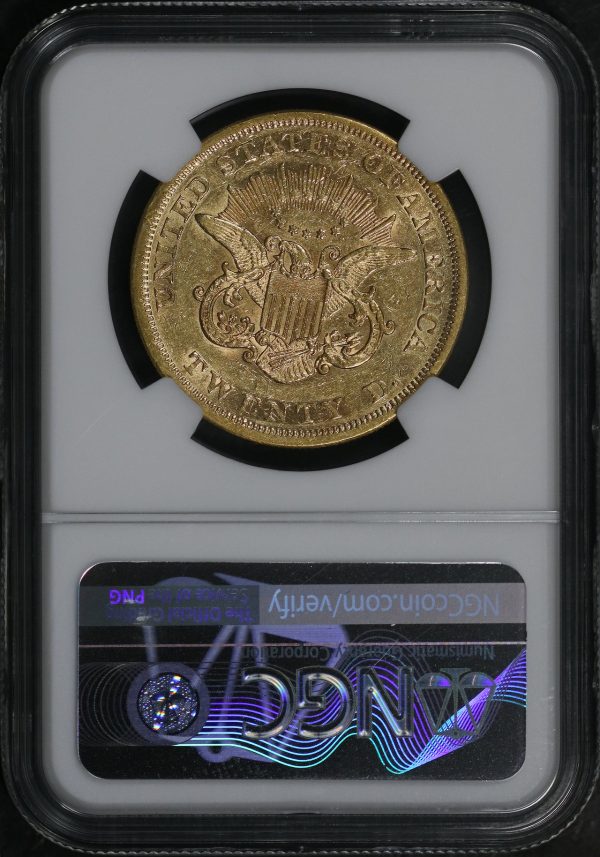 Reverse of this 1863 Liberty Head $20 Type 1 NGC AU-53