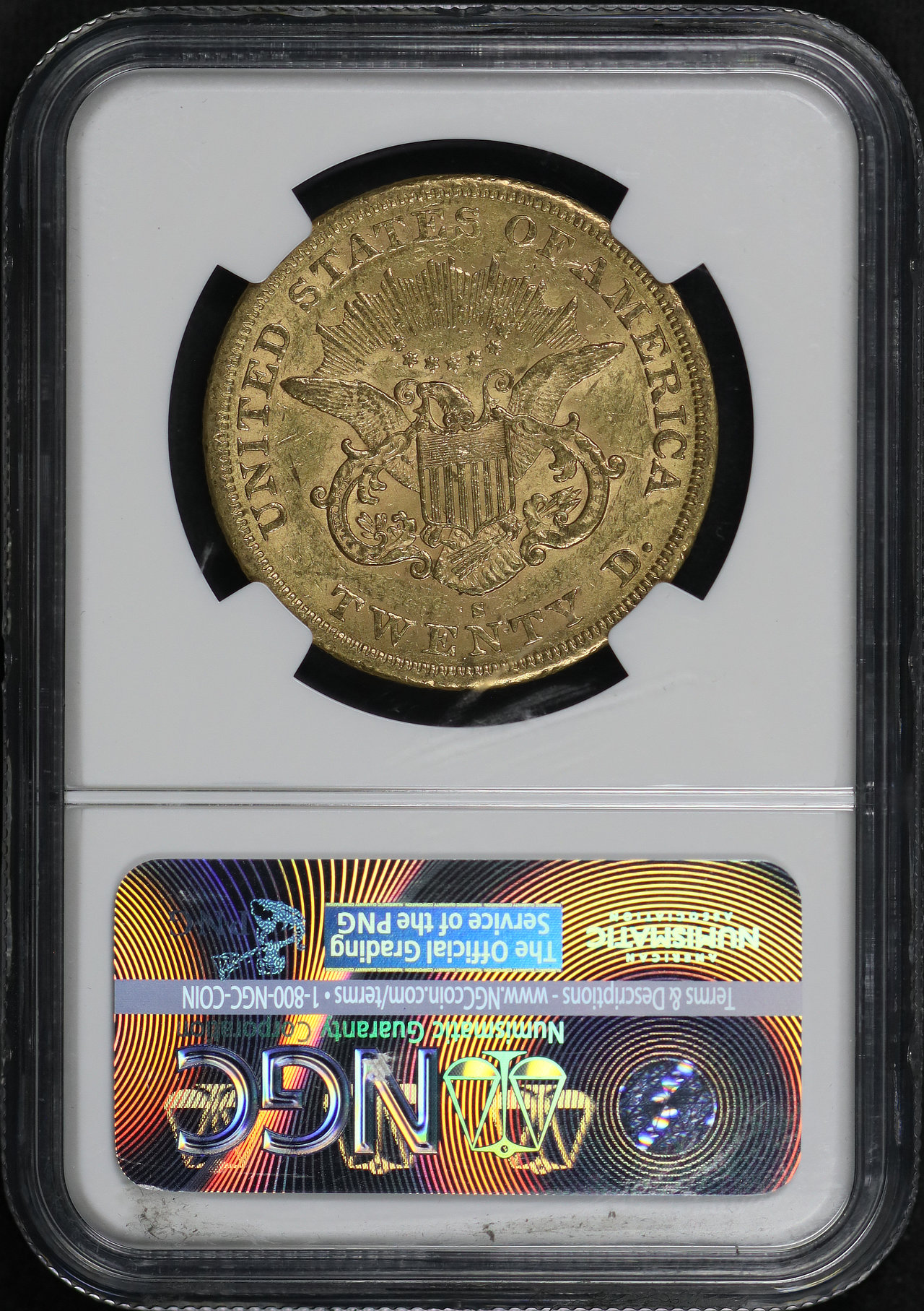 Reverse of this 1864-S Liberty Head $20 Type 1 NGC AU-53 Granite Lady Hoard