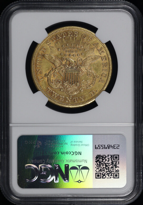 Reverse of this 1866-S Motto Liberty Head $20 Type 2 NGC AU-55