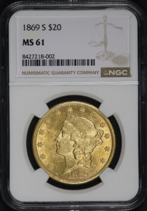 Obverse of this 1869-S Liberty Head $20 NGC MS-61