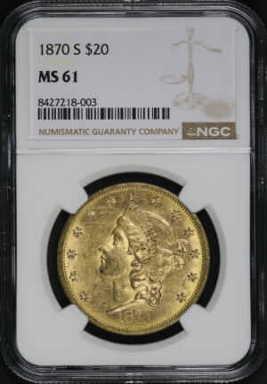 Obverse of this 1870-S Liberty Head $20 NGC MS-61