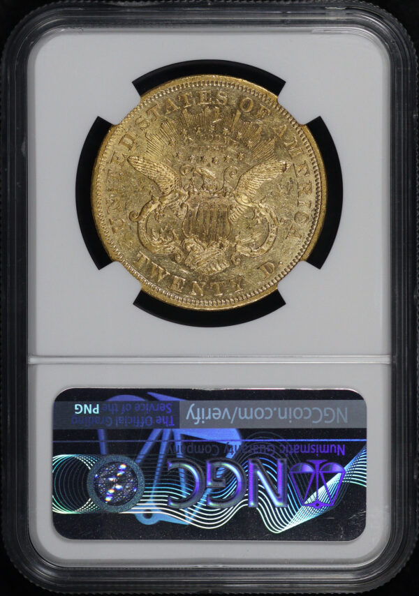 Reverse of this 1871-CC Liberty Head $20 NGC AU-58