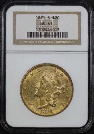 Obverse of this 1871-S Liberty Head $20 NGC MS-61