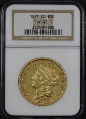 Obverse of this 1872-CC Liberty Head $20 NGC XF-45