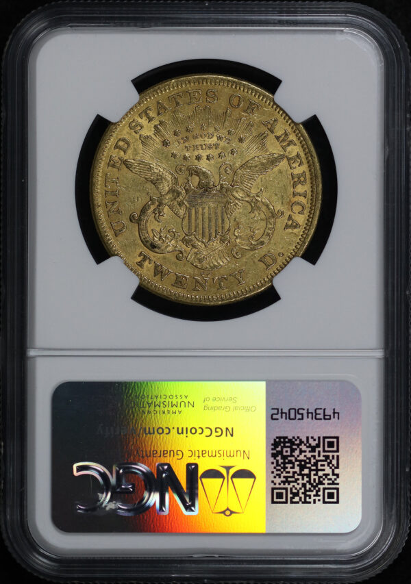 Reverse of this 1872-CC Liberty Head $20 NGC AU-55
