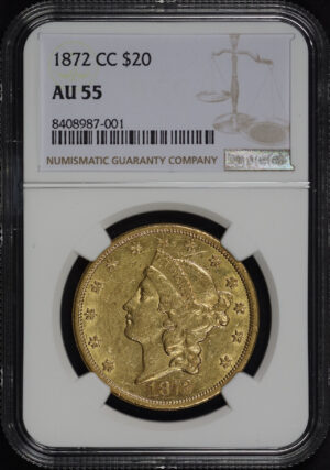 Obverse of this 1872-CC Liberty Head $20 NGC AU-55