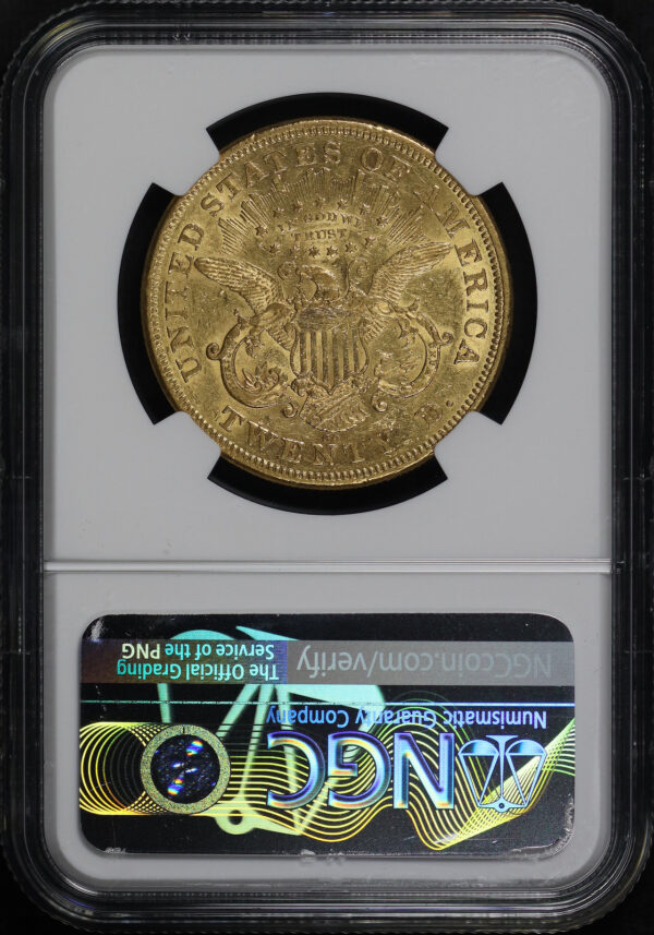 Reverse of this 1872-CC Liberty Head $20 NGC AU-55