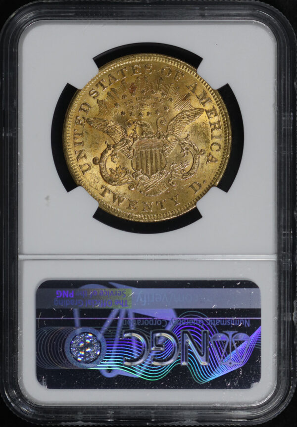 Reverse of this 1873 Liberty Head $20 Open 3 NGC AU-58 CAC