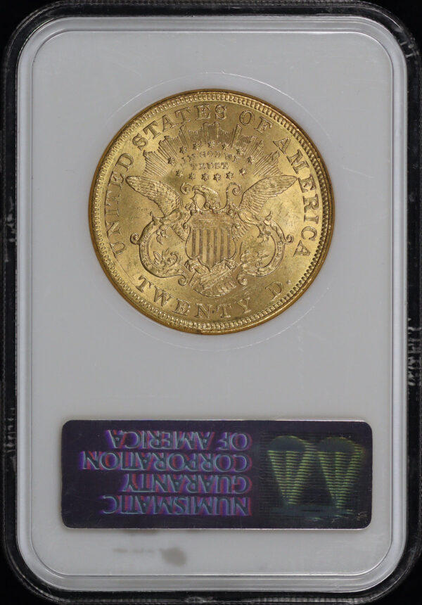 Reverse of this 1873 Liberty Head $20 Open 3 NGC MS-61 Old Fatty Holder