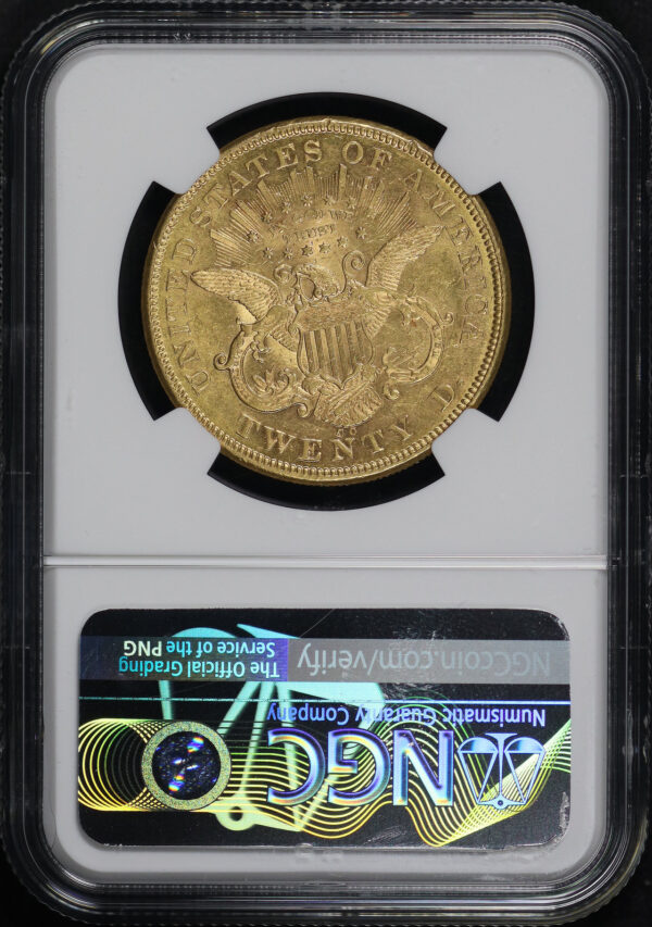 Reverse of this 1874-CC Liberty Head $20 NGC AU-58