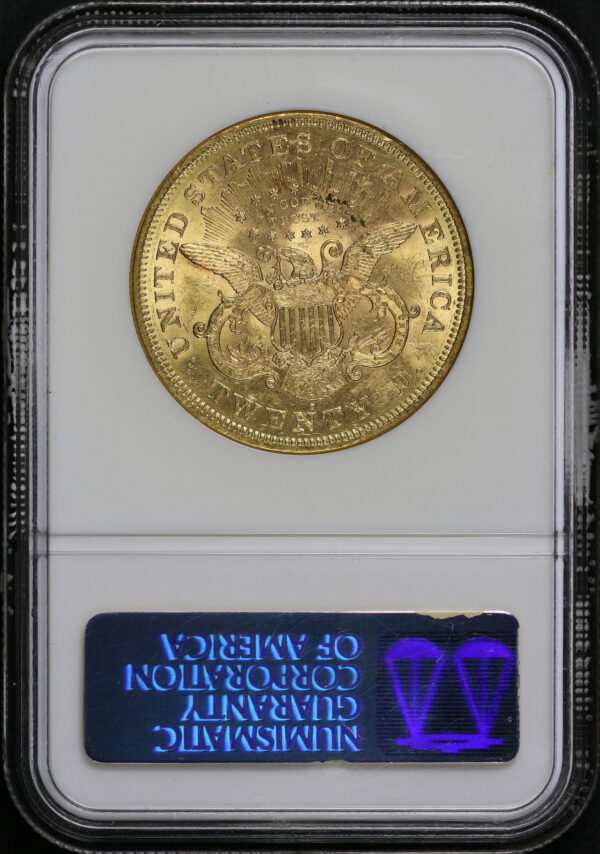 Reverse of this 1874-S Liberty Head $20 NGC AU-58