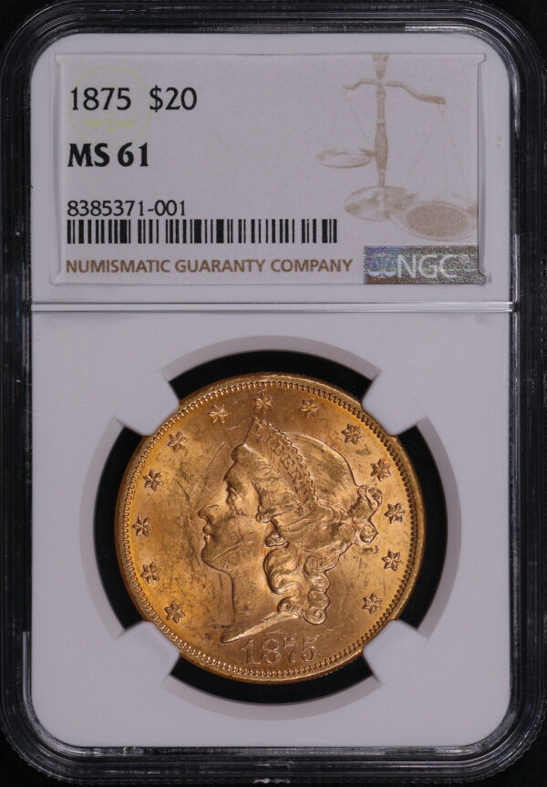 Obverse of this 1875 Liberty Head $20 Type 2 NGC MS-61