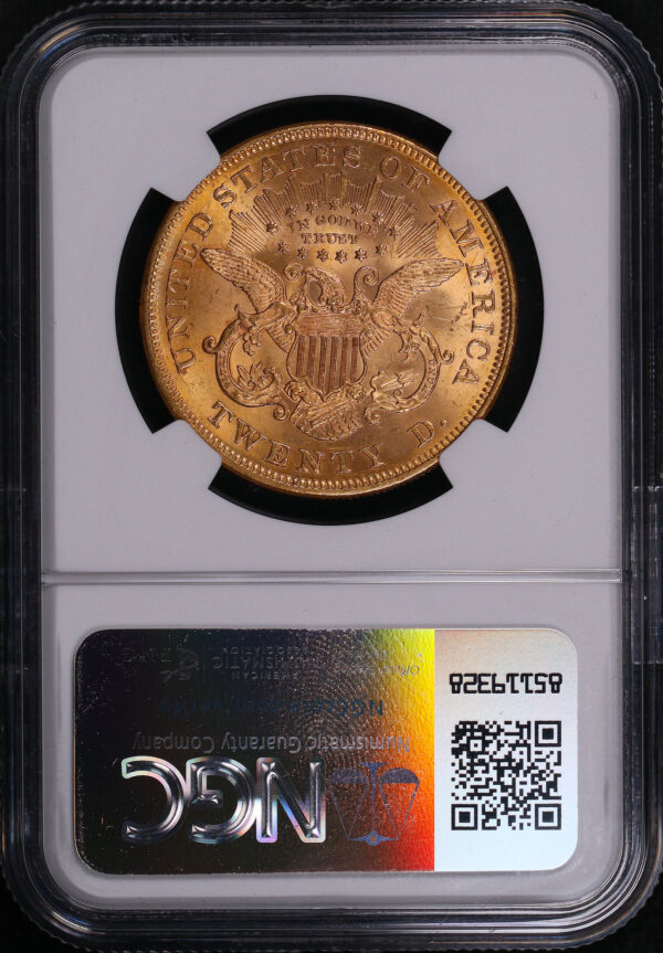 Reverse of this 1875 Liberty Head $20 NGC MS-61