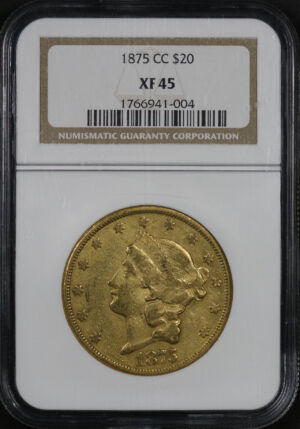 Obverse of this 1875-CC Liberty Head $20 NGC XF-45