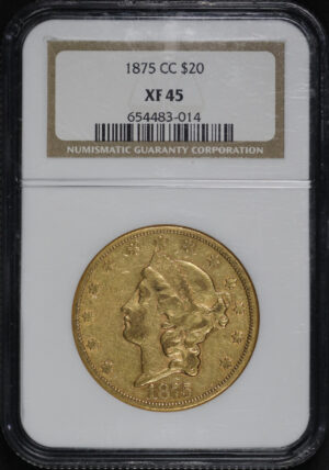 Obverse of this 1875-CC Liberty Head Type 2 $20 NGC XF-45