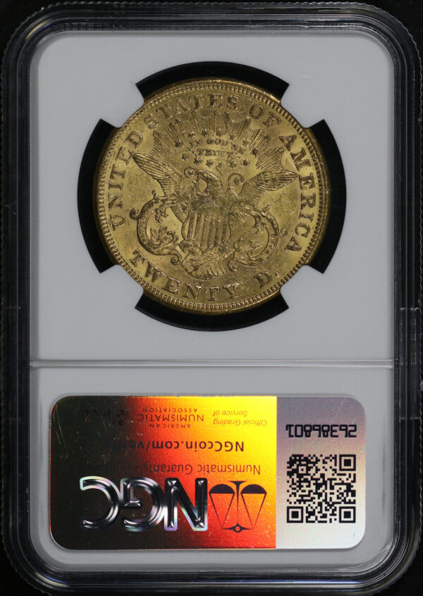 Reverse of this 1875-CC Liberty Head $20 NGC AU-55