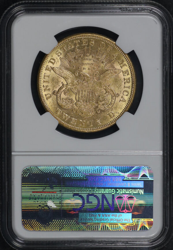 Reverse of this 1875-CC Liberty Head $20 NGC AU-58 CAC