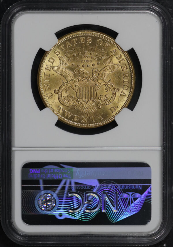 Reverse of this 1875-CC Liberty Head $20 NGC MS-61