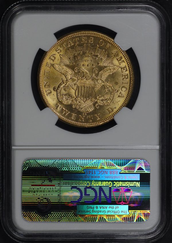 Reverse of this 1875-CC Liberty Head $20 NGC MS-61+