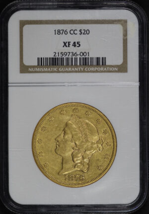 Obverse of this 1876-CC Liberty Head $20 NGC XF-45