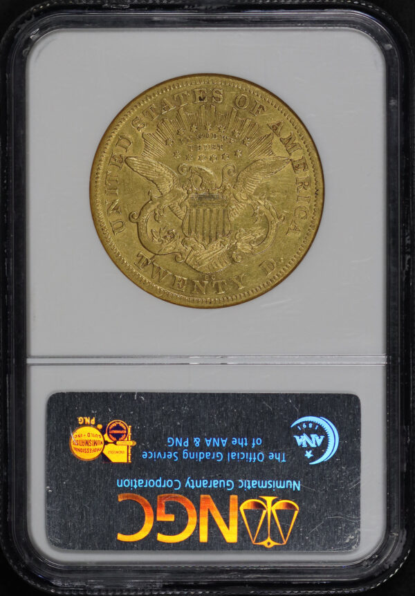 Reverse of this 1876-CC Liberty Head $20 NGC XF-45