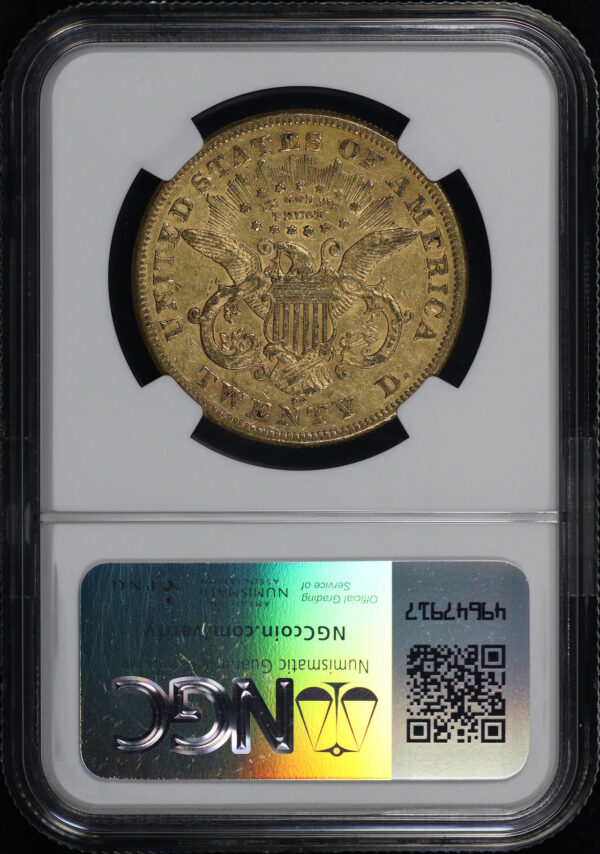 Reverse of this 1876-CC Liberty Head $20 NGC AU-53