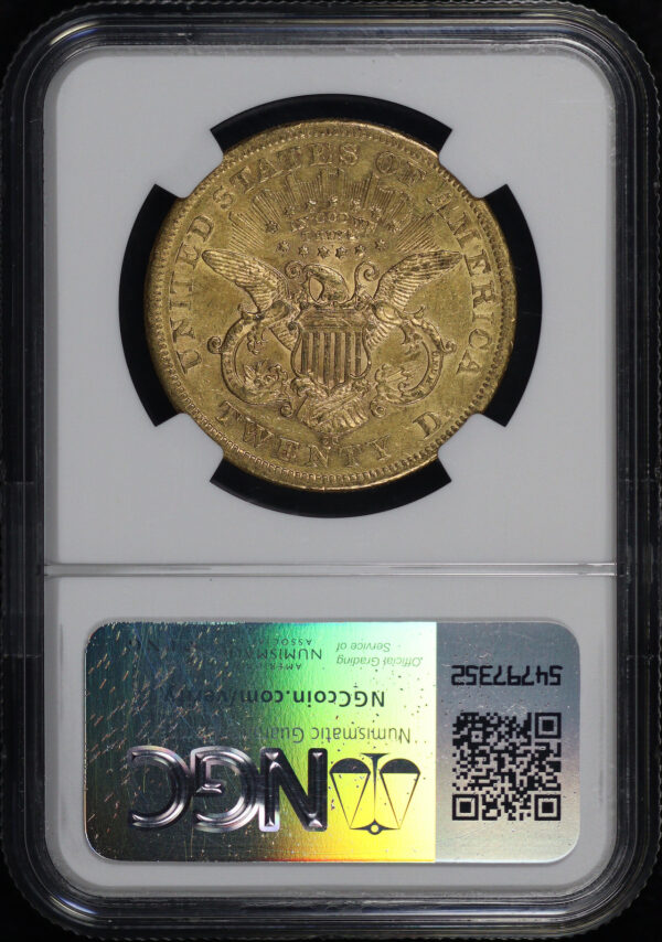 Reverse of this 1876-CC Liberty Head $20 NGC AU-53