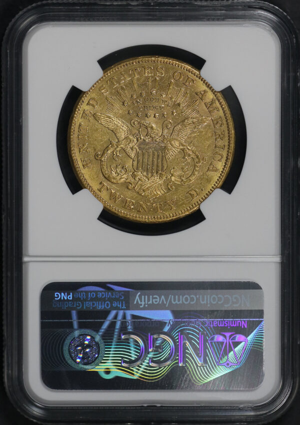 Reverse of this 1876-CC Liberty Head $20 NGC AU-58