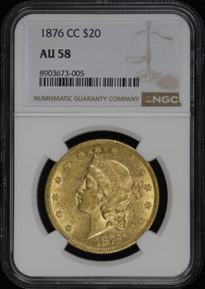 Obverse of this 1876-CC Liberty Head $20 NGC AU-58