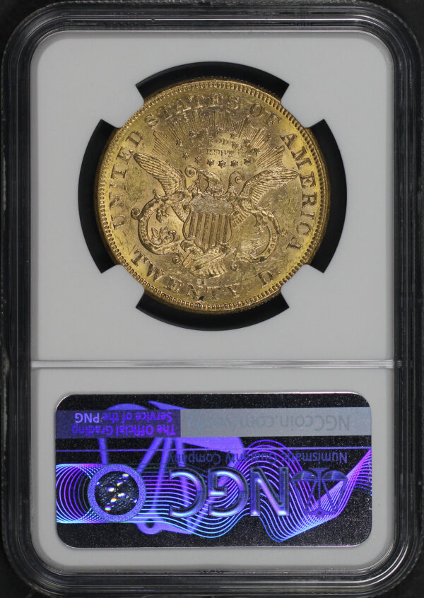 Reverse of this 1876-CC Liberty Head $20 NGC MS-61