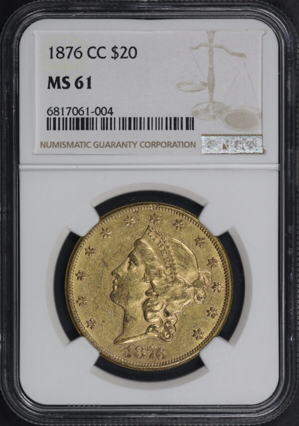 Obverse of this 1876-CC Liberty Head $20 Type 2 NGC MS-61