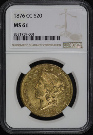 Obverse of this 1876-CC Liberty Head $20 Type 2 NGC MS-61
