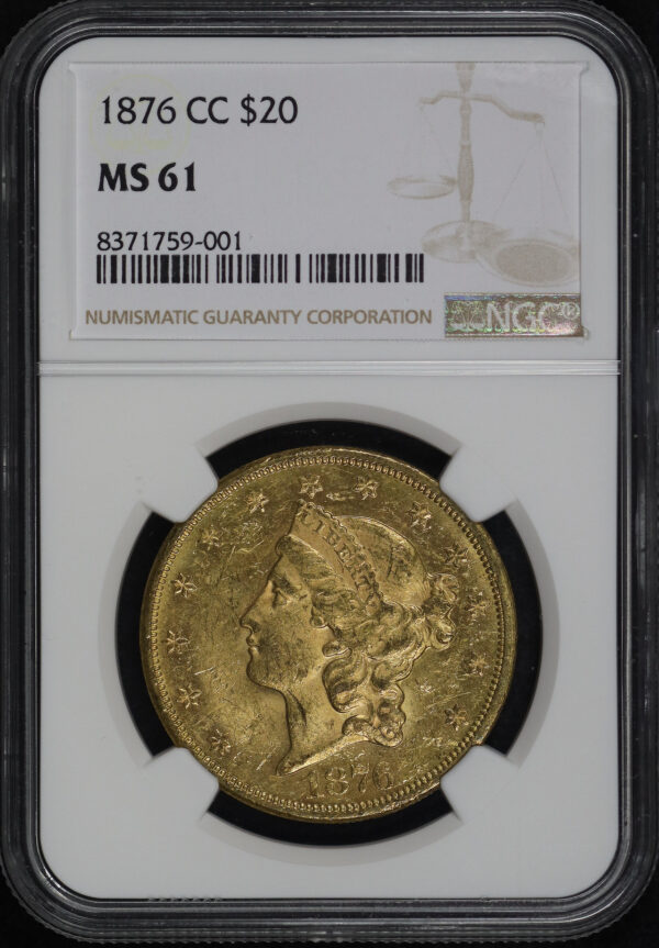 Obverse of this 1876-CC Liberty Head $20 NGC MS-61