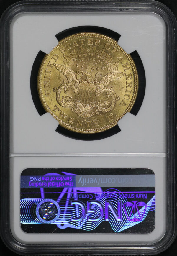 Reverse of this 1876-S Liberty Head $20 NGC MS-60