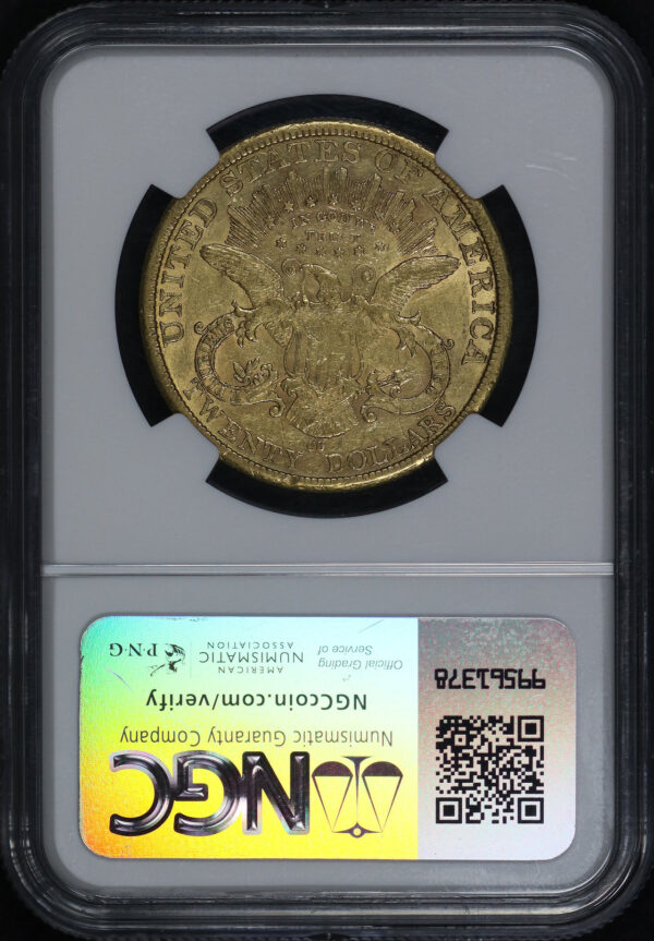 Reverse of this 1877-CC Liberty Head $20 Type 3 NGC AU-50
