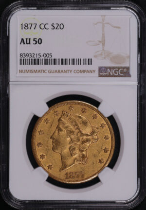 Obverse of this 1877-CC Liberty Head $20 Type 3 NGC AU-50