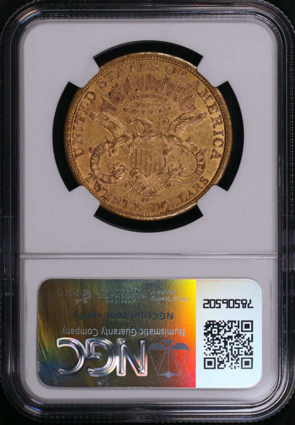 Reverse of this 1877-CC Liberty Head $20 Type 3 NGC AU-50