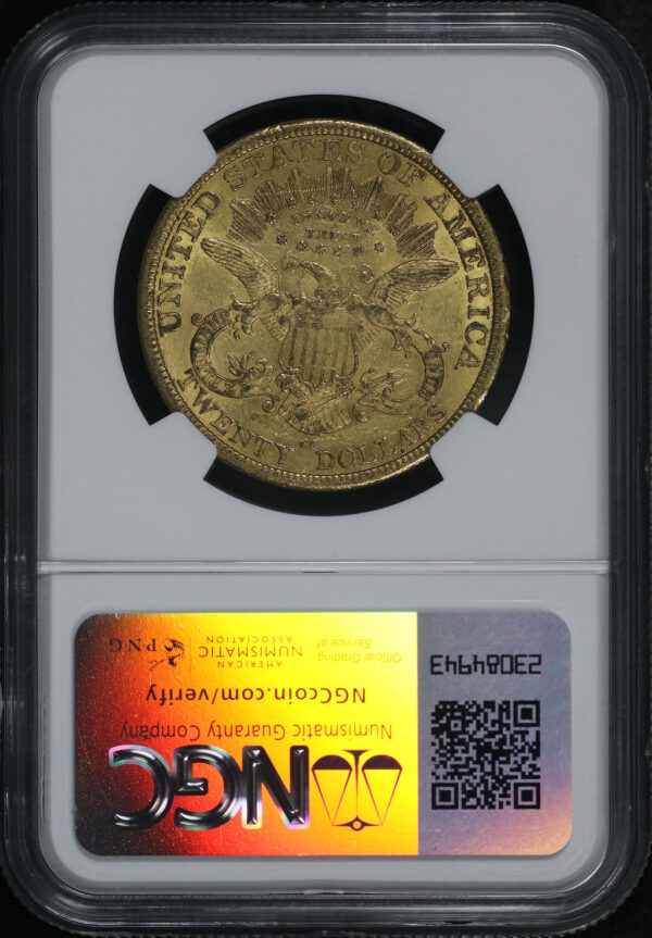 Reverse of this 1877-CC Liberty Head $20 Type 3 NGC AU-55