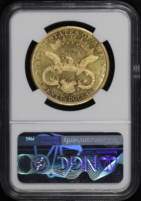 Reverse of this 1877-CC Liberty Head $20 Type 3 NGC AU-58