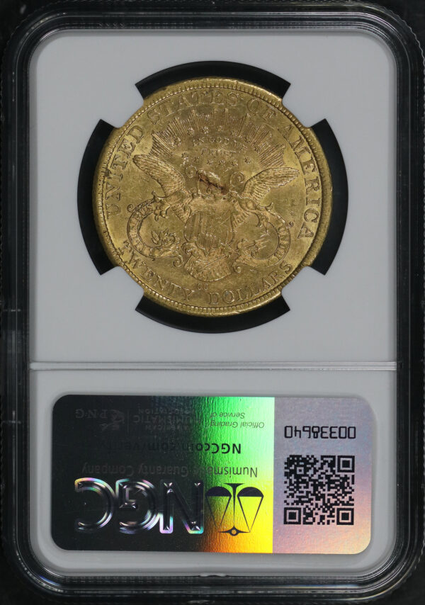 Reverse of this 1877-CC Liberty Head $20 Type 3 NGC AU-58