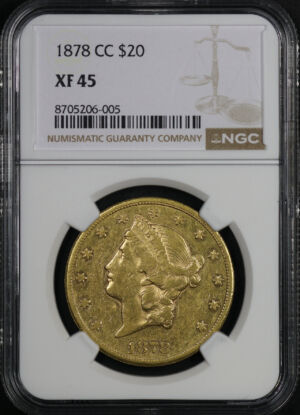 Obverse of this 1878-CC Liberty Head $20 Type 3 NGC XF-45
