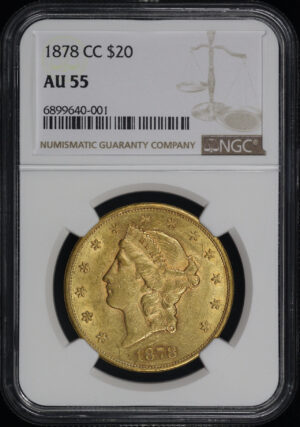 Obverse of this 1878-CC Liberty Head $20 Type 3 NGC AU-55