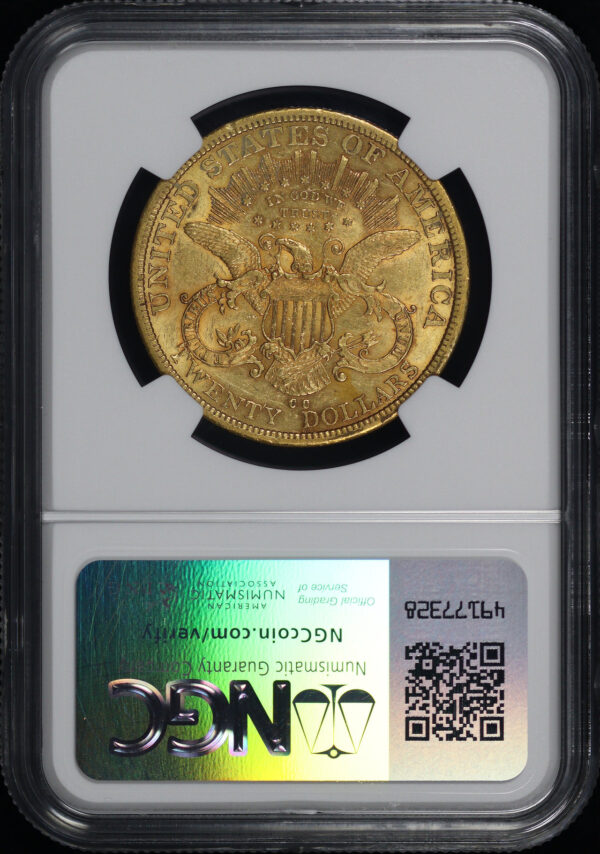 Reverse of this 1878-CC Liberty Head $20 Type 3 NGC AU-55