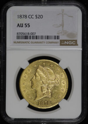 Obverse of this 1878-CC Liberty Head $20 Type 3 NGC AU-55