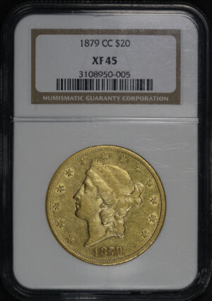 Obverse of this 1879-CC Liberty Head $20 Type 3 NGC XF-45